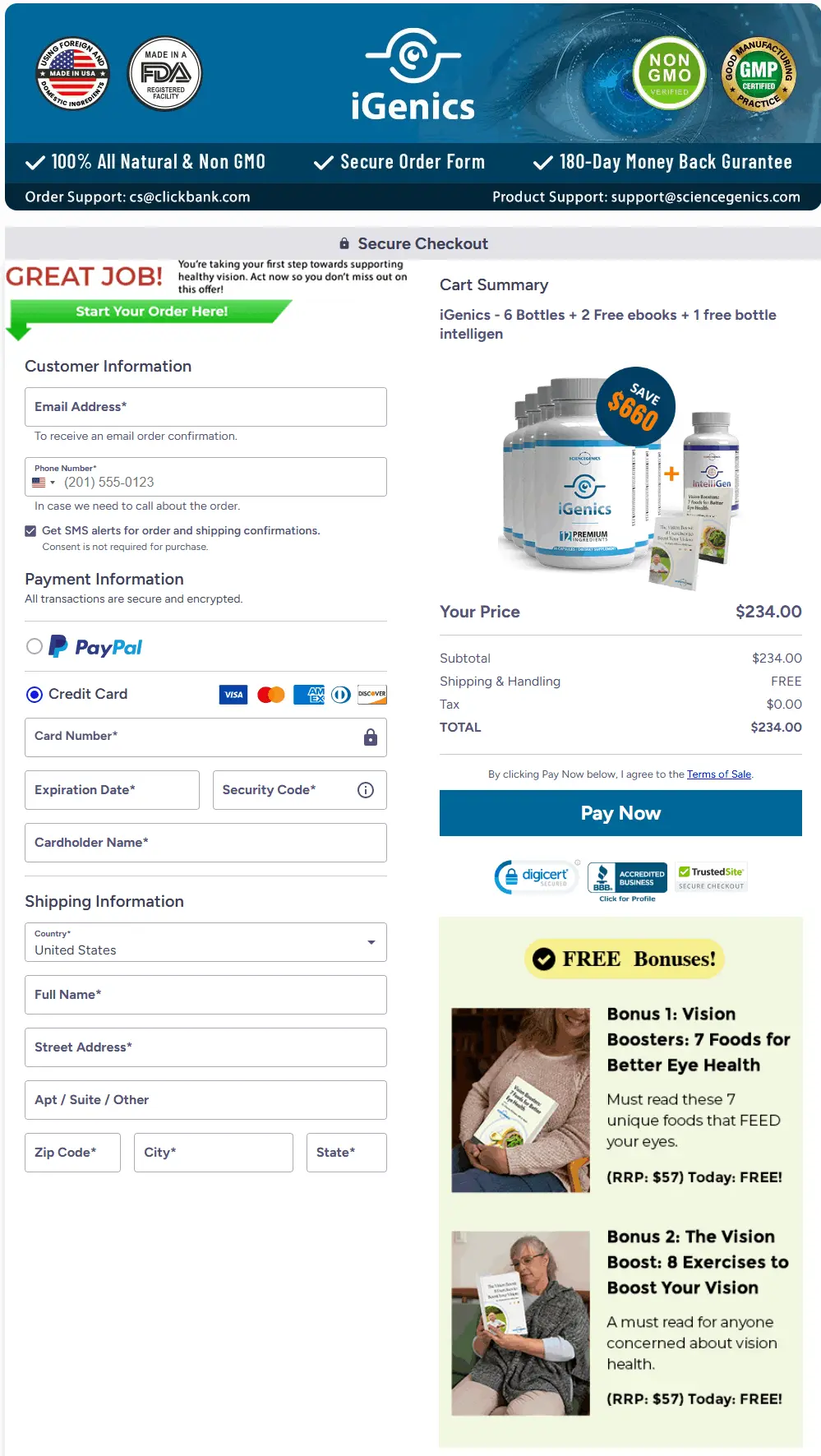 Secure iGenics checkout page for placing your order